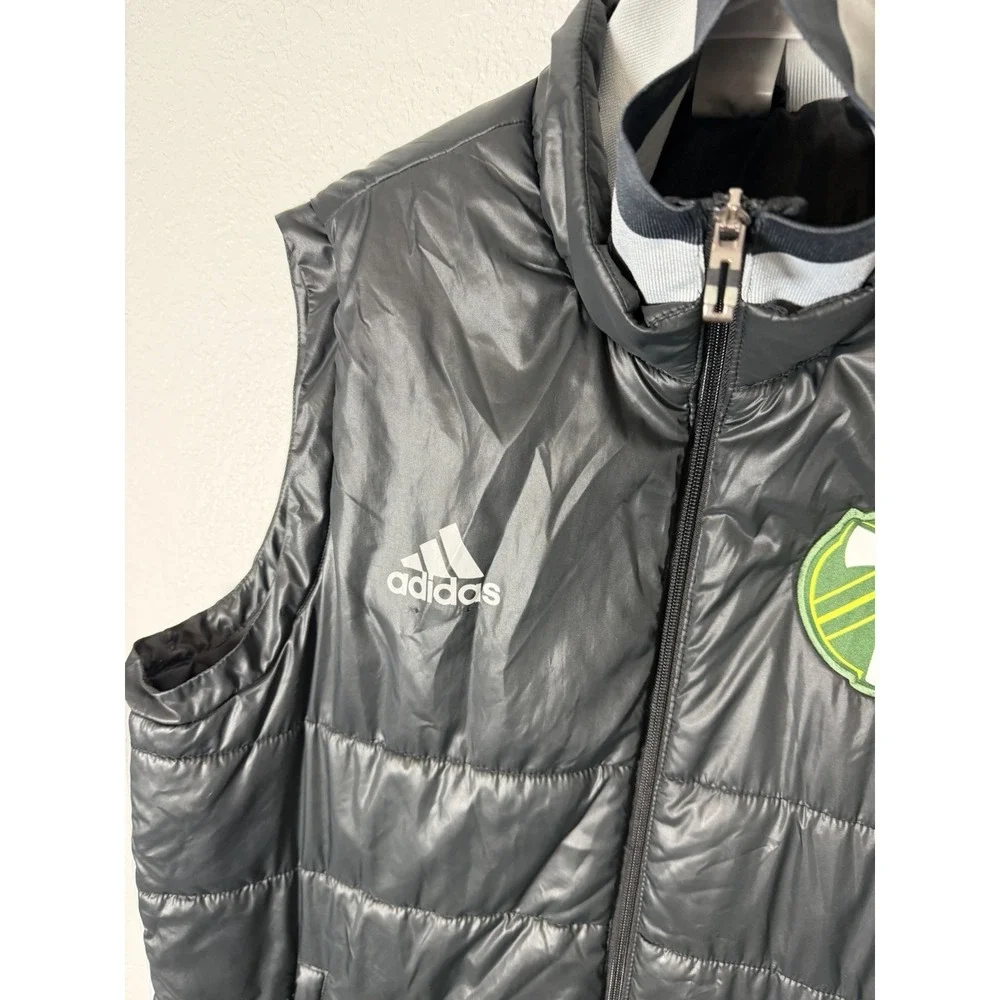 Portland Timbers‎ Adidas MLS Puffer Vest Black Size XL Sleeveless Zip Fan Jacket